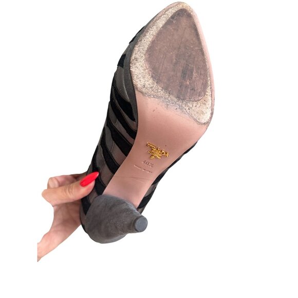 PRADA Gray Black Suede Animal Print Heels Size 40.5 - Picture 8 of 12